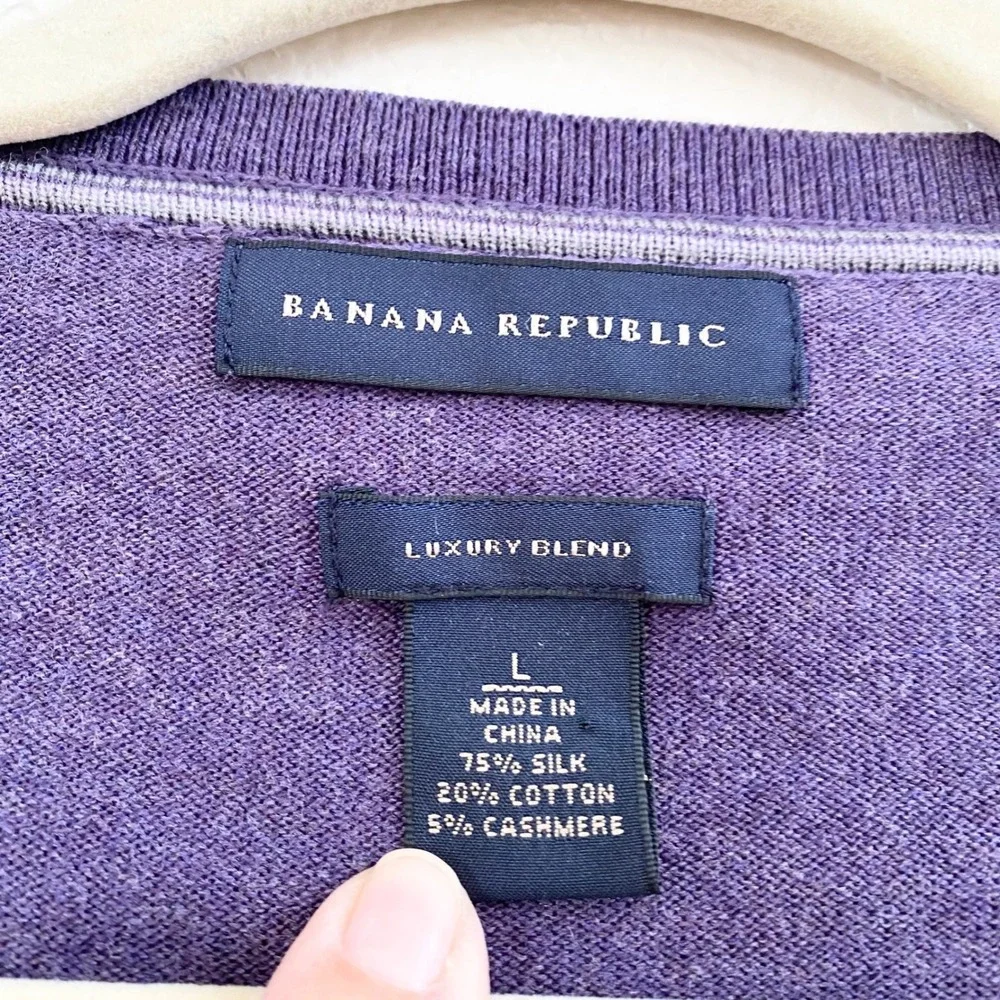 Banana Republic Luxury Blend Mens‎ V Neck Sweater L Silk Cashmere Cotton Purple